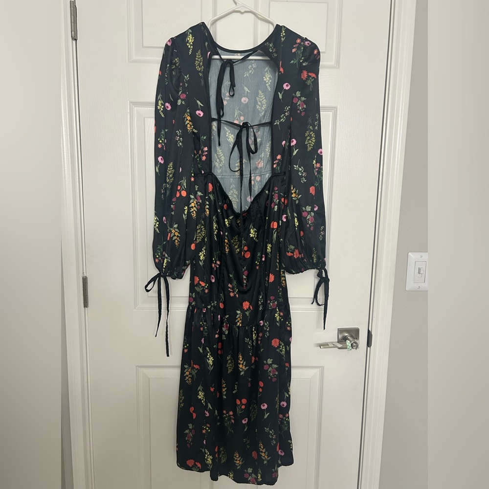 ASOS Floral Black Midi Dress with Open Tie Back
